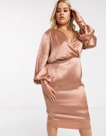 ASOS DESIGN Curve exclusive balloon sleeve satin midi dress   ASOS at Asos